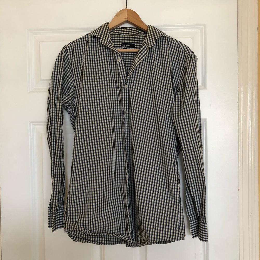 Bar III Slim Fit Stretch Check Casual Button Dress Shirt Medium Neck 15 32-33